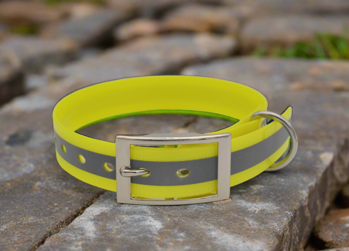 Reflective Hi Vis Yellow Waterproof Coated Webbing Collar 25mm