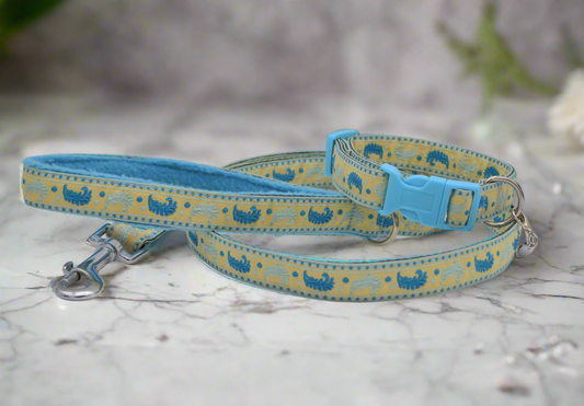 9-13" 20mm Blue Feathers Pattern Collar & Lead Set