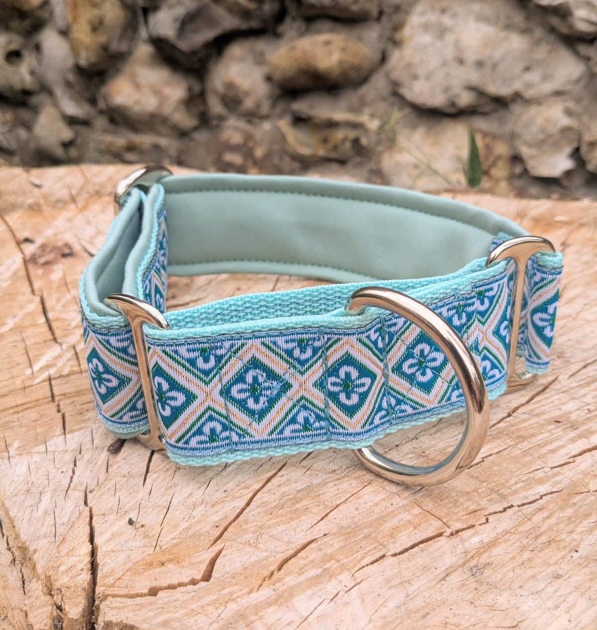 Light Blue Diamond Block Pattern 38mm Martingale Collar