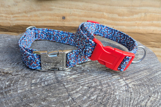 11-17" Red/Blue Mini Berries Fabric Collar