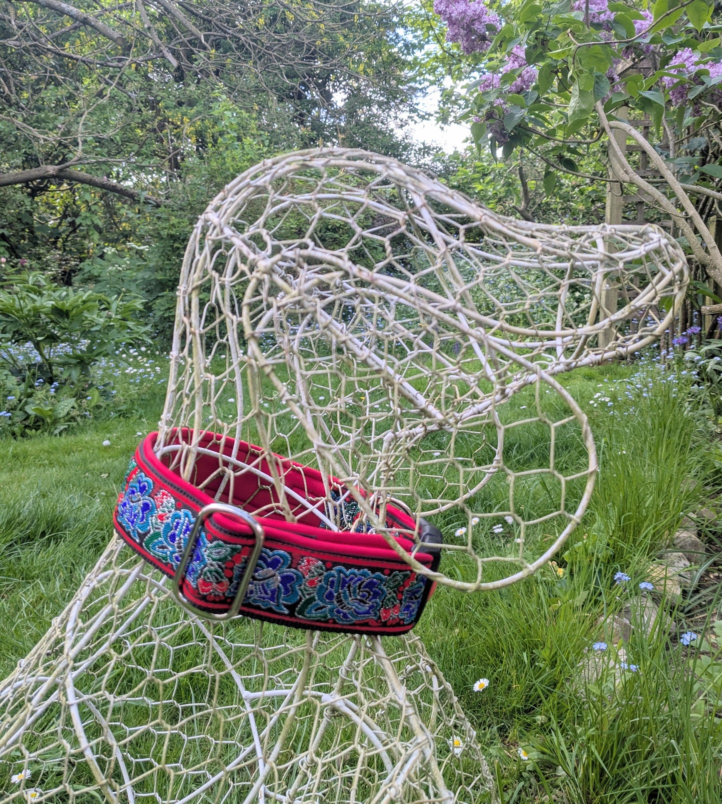 Red/Blue Roses Pattern Collar 38mm Lock Buckle