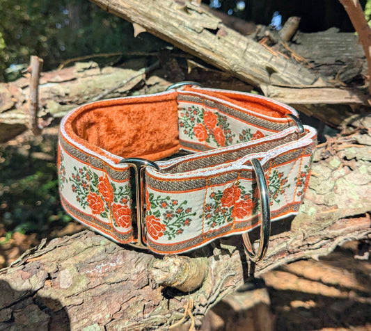 Vintage Orange Floral Ribbon Pattern 50mm Martingale Collar