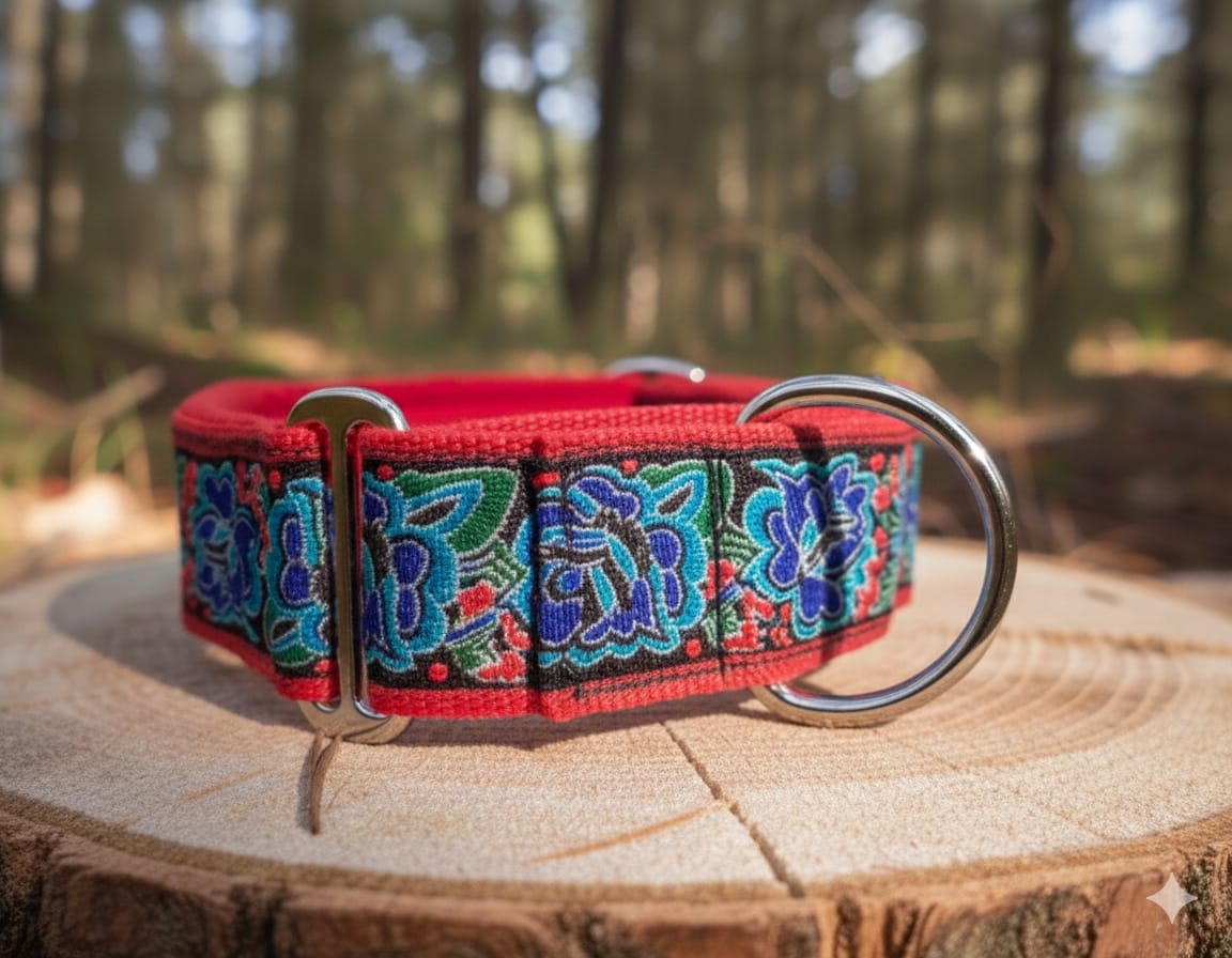 Blue/Red Rose Pattern 38mm Martingale Collar
