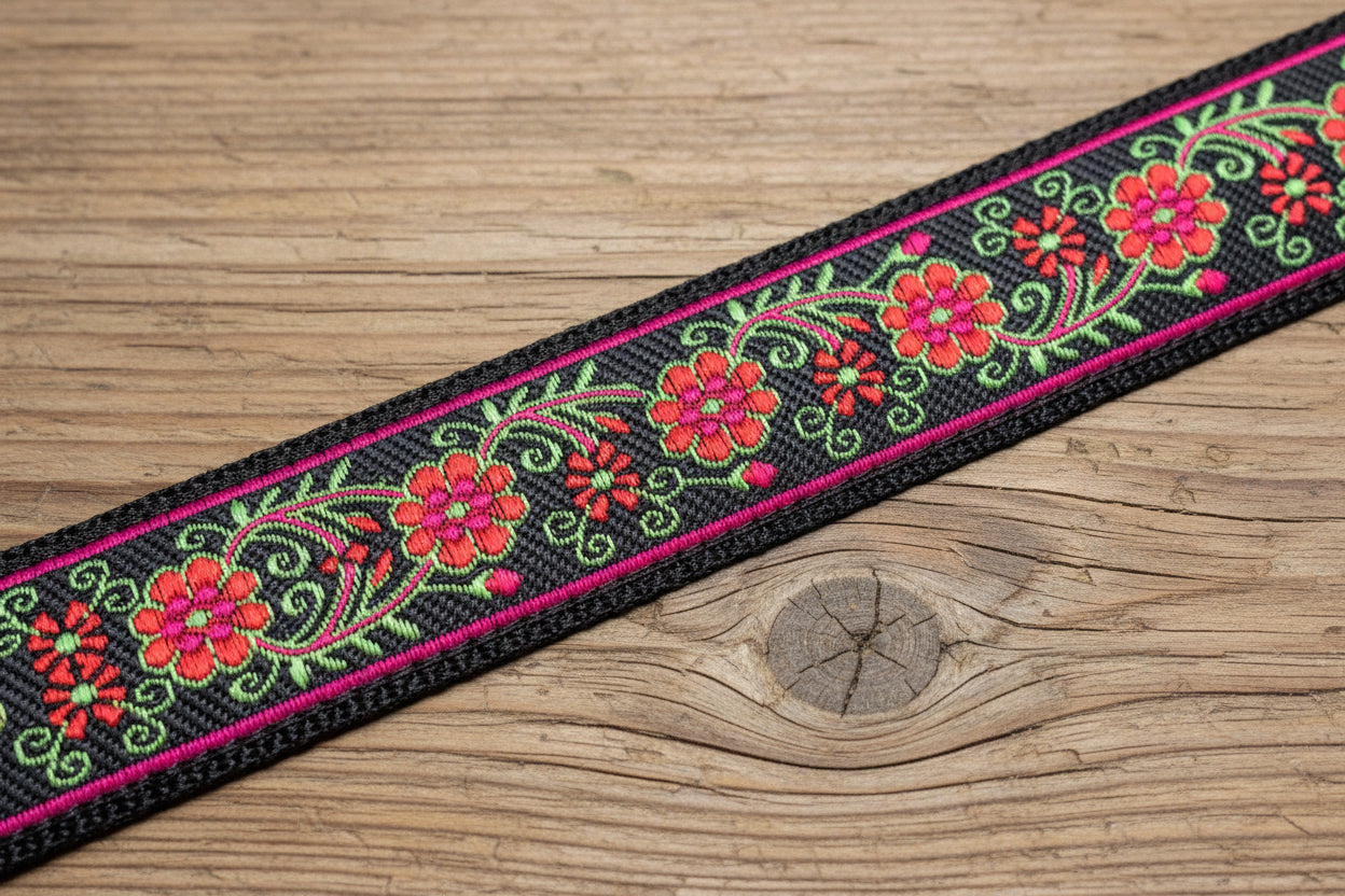 Vibrant Floral On Black Pattern 38mm Martingale Collar