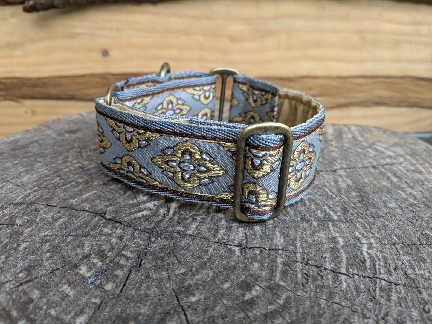 Grey/Gold Floral Pattern 38mm Martingale Collar