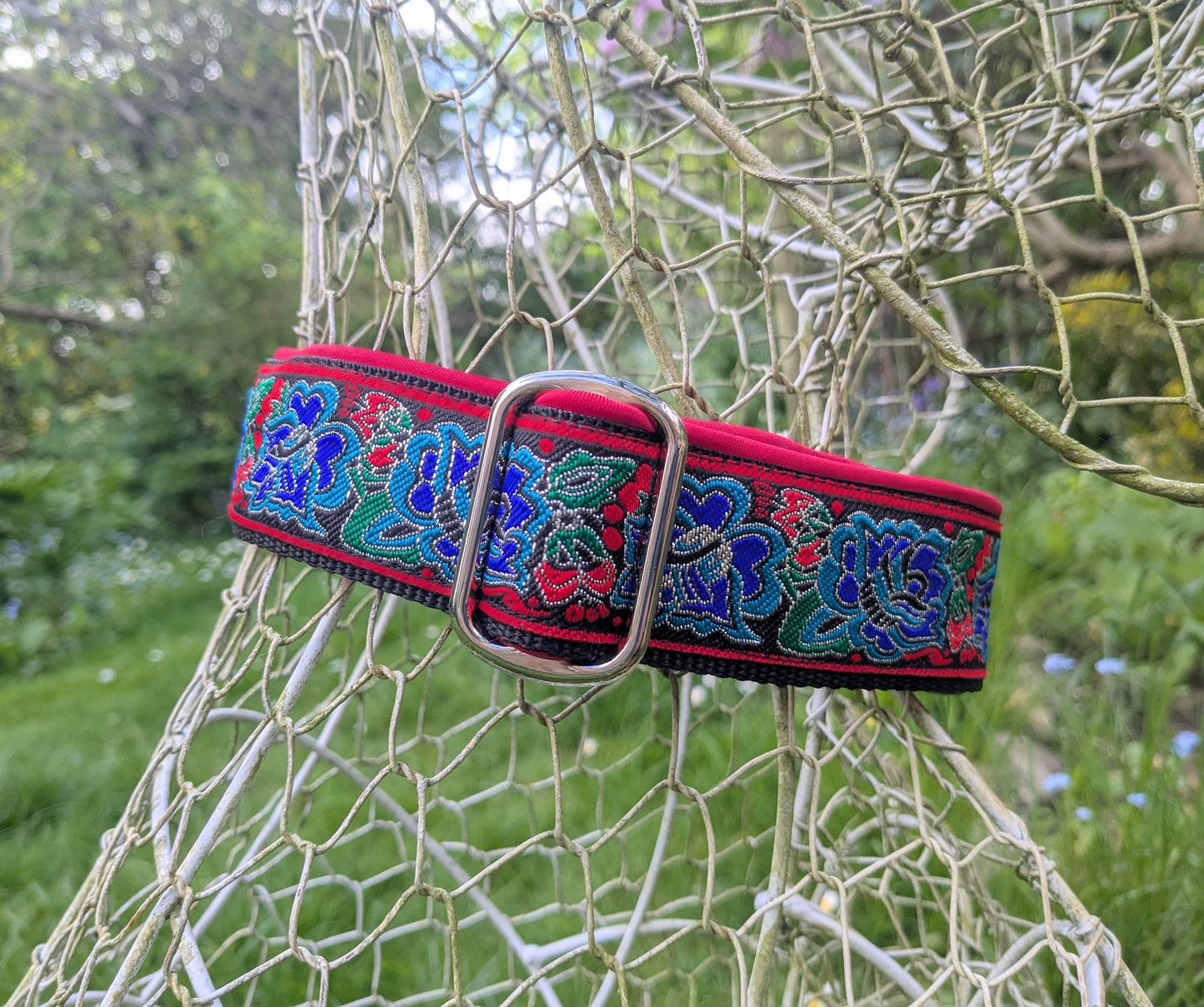 Red/Blue Roses Pattern Collar 38mm Lock Buckle