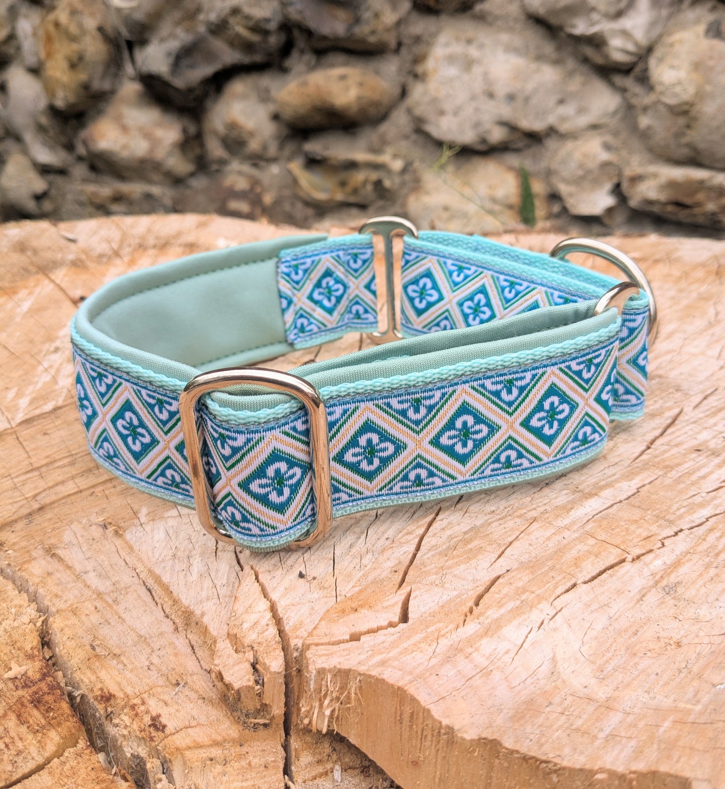 Light Blue Diamond Block Pattern 38mm Martingale Collar