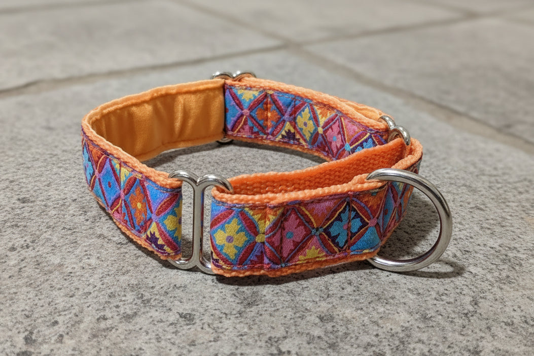 10-13" Antwerp Flowers On Orange 25mm Martingale Collar