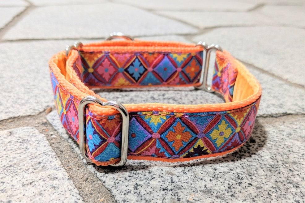 10-13" Antwerp Flowers On Orange 25mm Martingale Collar