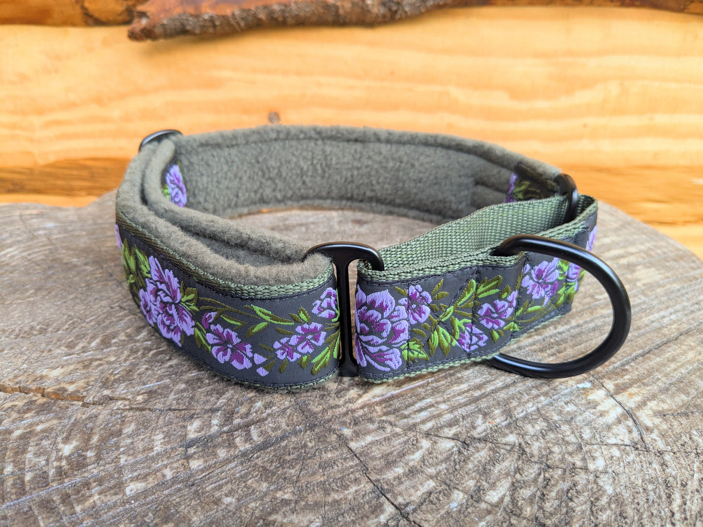Purple/Green Floral Pattern 38mm Martingale Collar