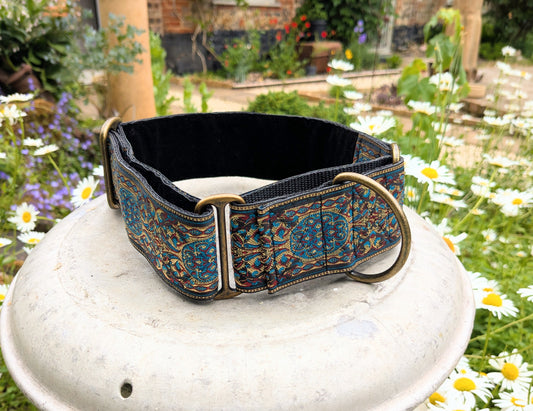 Blue/Antique Brass Renaissance Pattern 50mm Martingale Collar